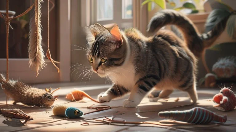 Brinquedos que estimulam o instinto caçador dos gatos domésticos